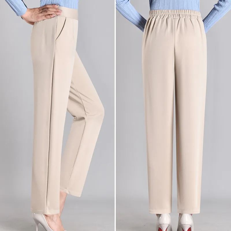 Spring and Autumn Women's Elastic High Waist Solid Shirring Pocket Wide Leg Sports Harlan Trousers Fashion Casual Loose Pants