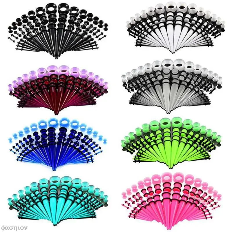 Piercing Jewelry 50pcs/lot Acrylic Ear Gauge Taper And Plug Stretching Kits Mixed Color Ear Flesh Tunnel Expansion