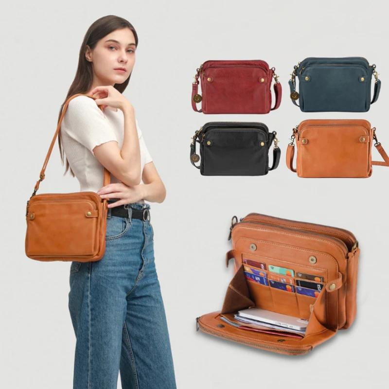 

2023 Hot Sale Women Crossbody Bags Three Layers Leather Shoulder Handbag Retro Fashion Purse Multi Pocket Female Clutch Bag