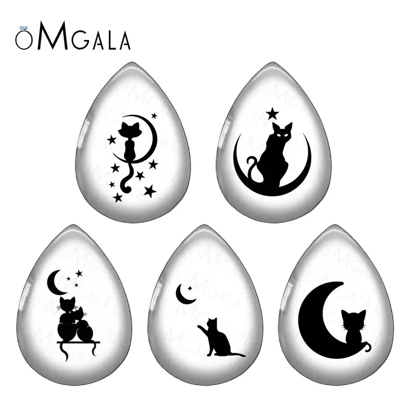Cute Love Cat With Moon Art Designs 13 X1 8/18X25Mm Photo Glass Cabochon Flat Back Per Gioielli Fai Da Te Che Fanno Risultati