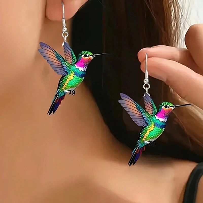 FTCY Acrylic Hummingbird Earrings For Women Retro Style Colorful Bird Drop Earrings Women's Jewelry Gifts 4