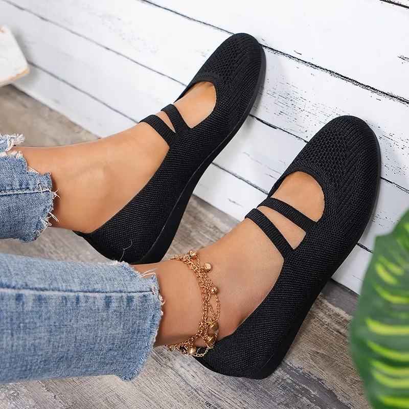 Women's Flats Breathable Flats Knitted Comfortable Wedge Heel Ladies Formal Ladies Business Shoes New Casual Sneakers 36-43