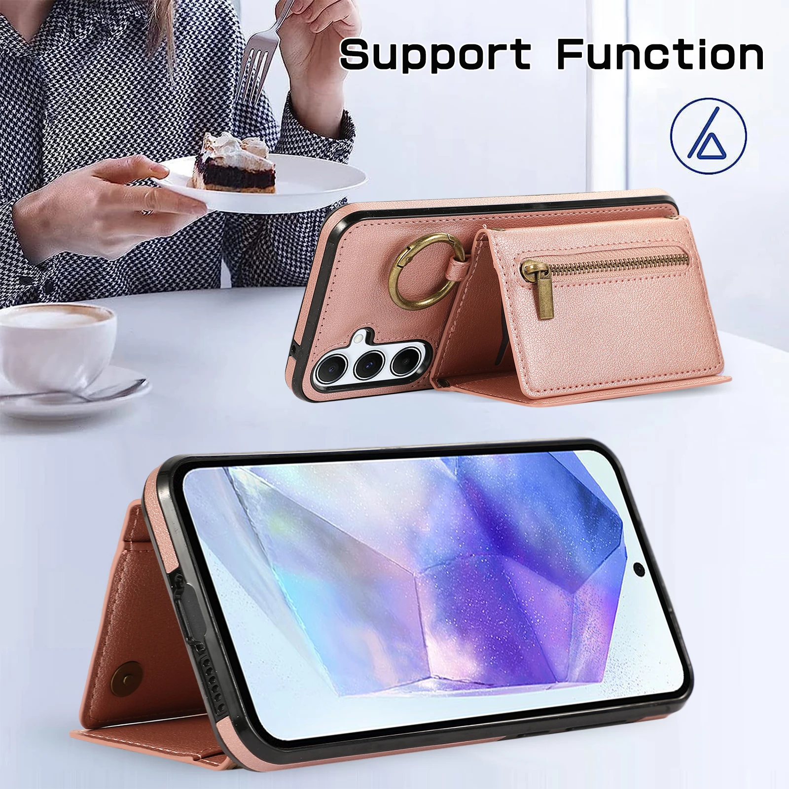 Elegant Leather Crossbody Wallet Case with Zipper and Card Slot