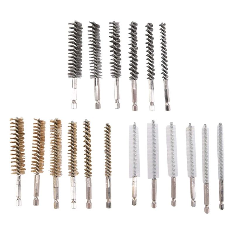 

18Pcs Wire Brush For Power Drill Multi Sizes Cleaning Rust Brush Brass Brush With With 1/4 Inch Hex Shank Handle 6 Sizes