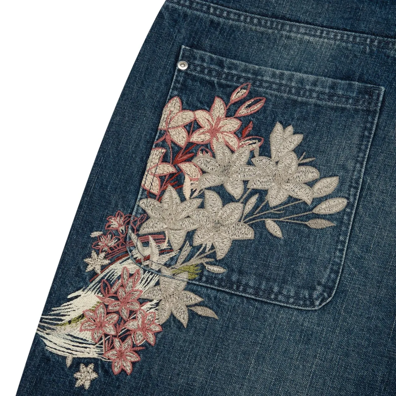 Y2k Retro Blue Wide Leg Denim Shorts Skateboard Streetwear Hip Hop Japan Kimono Embroidered Shorts Men Casual Baggy Jeans Jorts 5