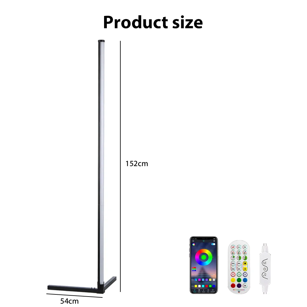 150CM RGB Floor Lamp Corner Light Stand LED Bluetooth Remote Control Streaming - 5