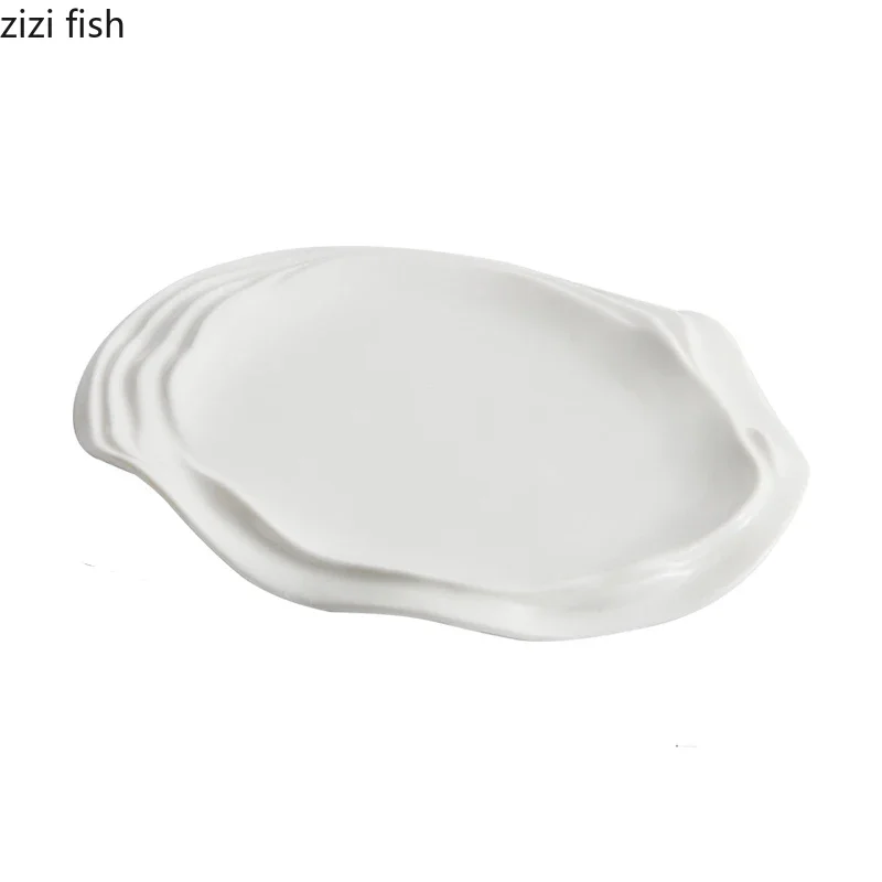 Pure White Water Ripple Ceramic Dining Plate Restaurant Creative Dessert Plate Pasta Snack Plates Specialty Tableware