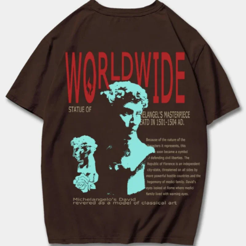 

Small Retro Style Tshirt for Men's Fun Sculpture Pattern Printed Gothic Y2K Style Round Neck Pullover Short Sleeve Summer