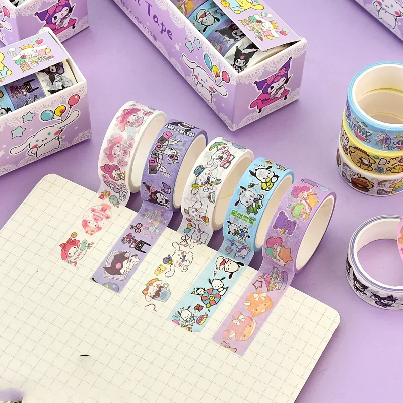 Sanrio Series Hello Kitty Kuromi Melody Tape 10 Volumes of Cartoon Stickers Cute Children Gift Material Decorative Stickers
