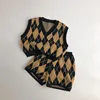 2025 Spring New Baby Sleeveless Clothes Set Infant Diamond Plaid Vest + Knitted Shorts 2pcs Suit Toddler Boy Girl Casual Outfits 1