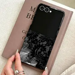 Elegant Black Floral Lace Flip Phone Case Cover - Galaxy Z Flip 5G (Mix01)