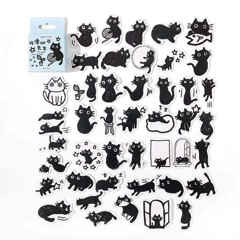 

Kawaii 45 Pcs Black Cat Theme Stickers Decoration Kawaii Cute Cats Stickers Self-adhesive Scrapbooking Stickers
