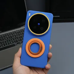 Matte Lens Ring Raised Anti - Fall Magnetic Protective Phone Case - New Design Shell for Vivo X300s (Bracket blue)