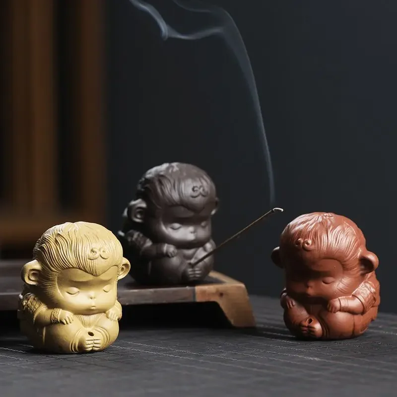 Inserto Profumato Creativo Zen Crafted Mini Cute Pet Little Spirit Monkey Home Fragrante Seat Tea Pet Decoration Set Di 3 Pezzi