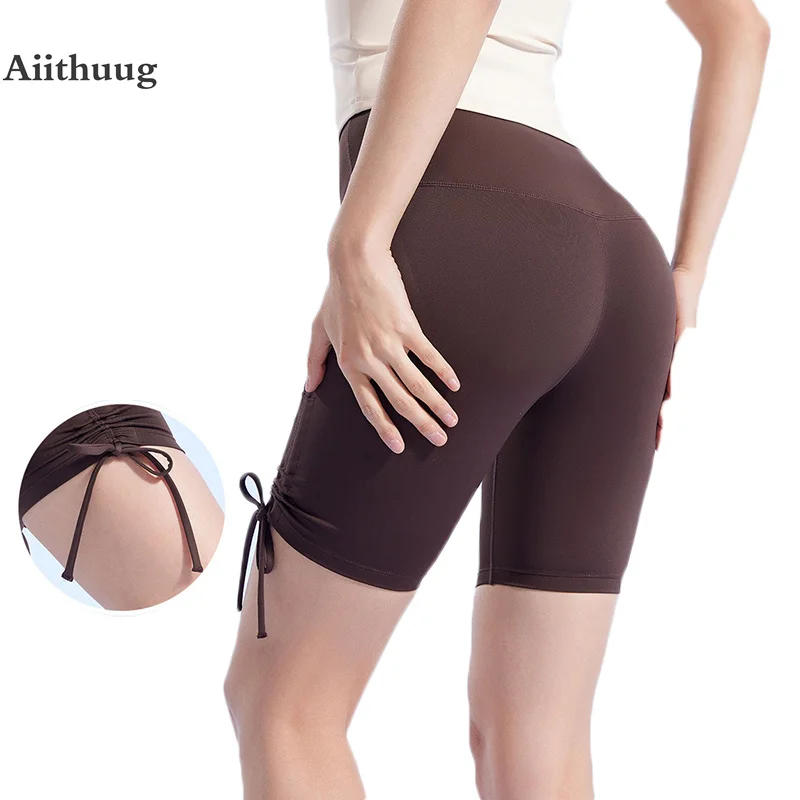 

Спортивные штаны Aiithuug для занятий спортом, велосипедные короткие леггинсы для занятий йогой и спортом, короткие шорты с завязками и персиковыми ягодицами