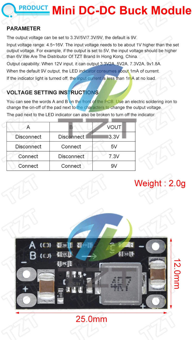 TZT 1/5 Stück Step-Down-Board 12 V auf 5 V Mini-DC-DC-Abwärtsmodul 2 A unterstützt 9 V/7,3 V/5 V/3,3 V Ausgang – Detail 3