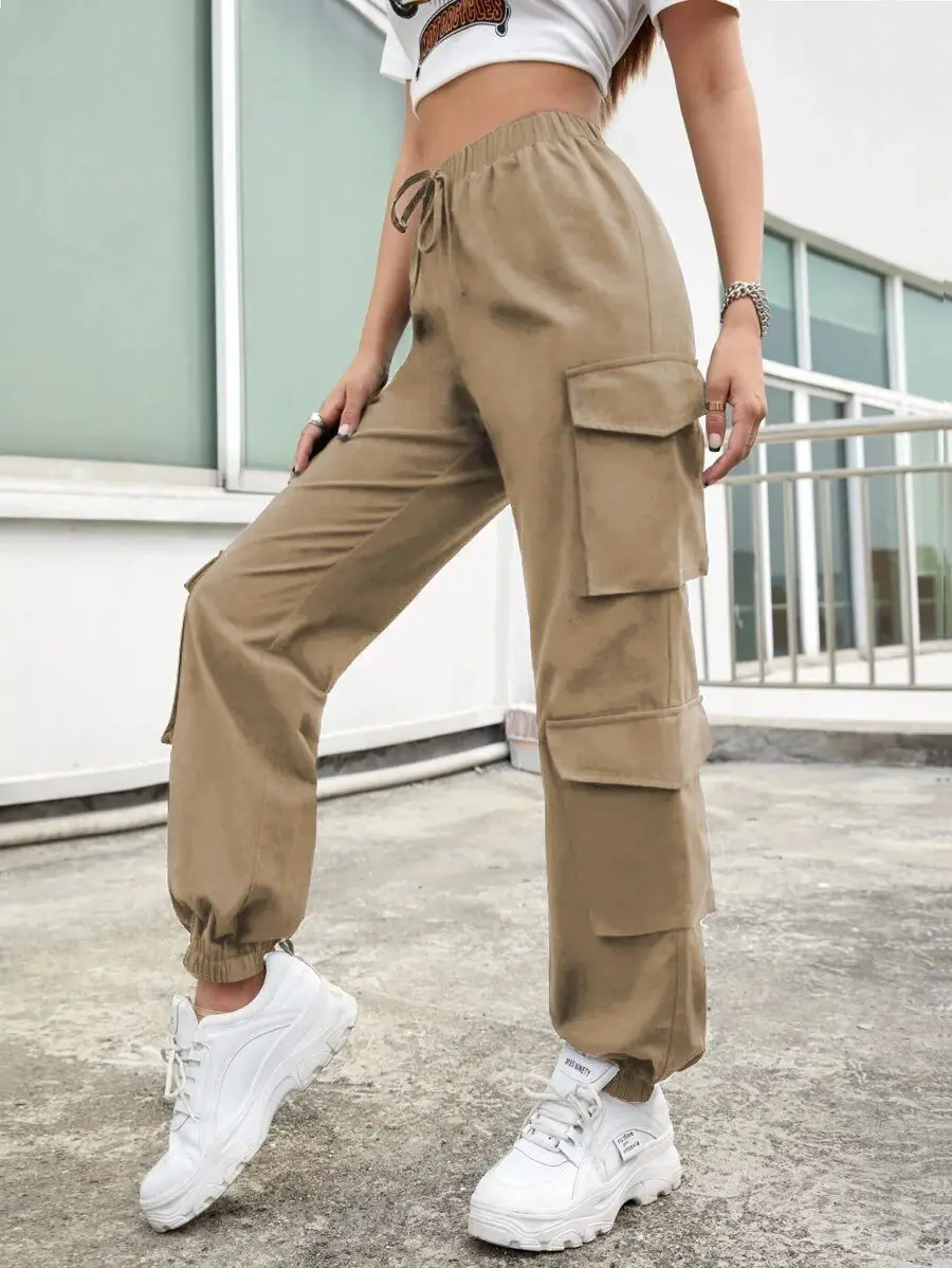 Women Black Cargo Trousers Pants Ladies High Waist Khaki Green Y2K Plus  Size Cargo Outfits Pants For Women - AliExpress