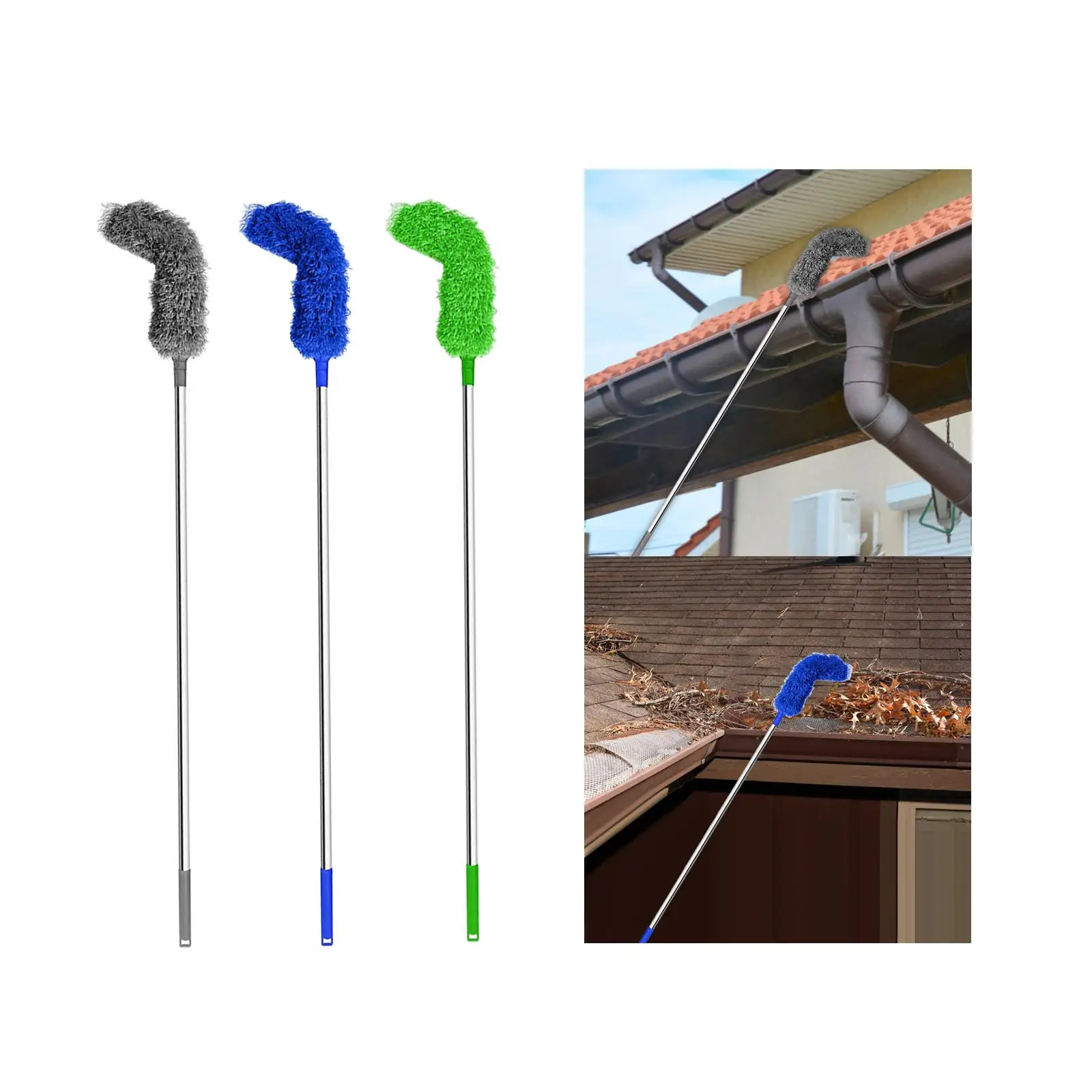 Gutter Brush Cleaning The Leaves, Debris And Twigs of Gutters Extendable Pole 86.6inch Gutter Cleaning Tool Adjustable Angle
