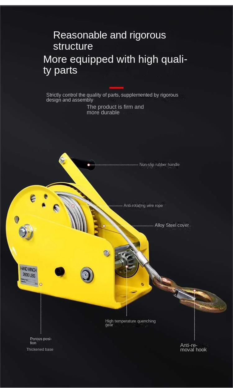 Sb4ab3efeca844b868f3944823f383a92o 2600Pounds, 40m, 3m/min Wirerope Hand Operated Winch Alloy Steel Manual Traction Hoist Winch Crane Bidirectional Self-locking Jack Mallzona