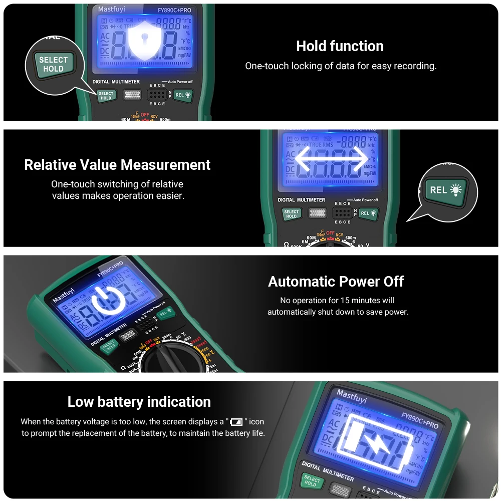 Digital Multimeter MASTFUYI Digital PV Multimeter Automatic Intelligent Detection True RMS Current Voltage Capacitance Ohm Professional Test Tool