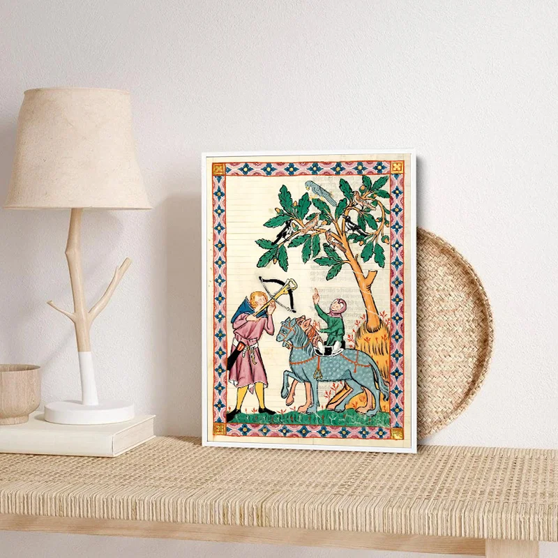 Vintage Medieval Lovers on Horse Canvas Art Print - Retro European Wall Décor