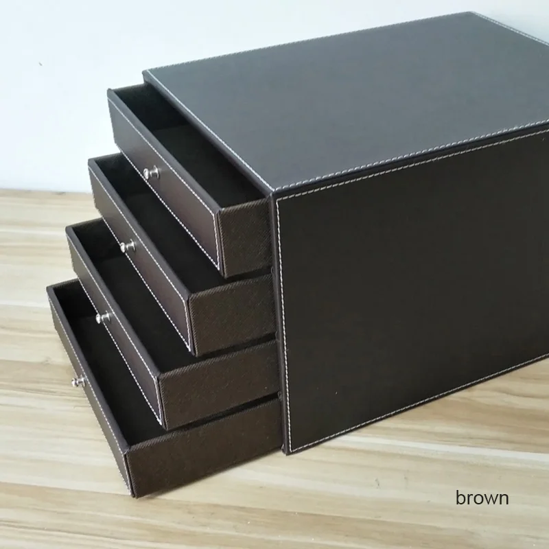office 4-drawer wooden leather desk a4 file cabinet drawer box table organizer document stationery holder rack tray case 1091A