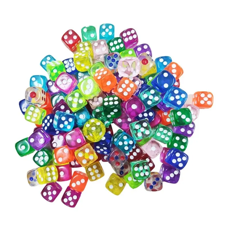 Dice Set 50PCS 14mm Colorful Transparent Rounded Dice for Entertainment