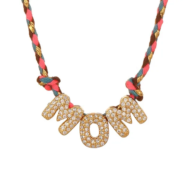 Nouveaux Colliers Pendentifs Lettres Initiales « Mom Love Mama » au Design Coloré, Collier Lettre Zircon « MOM LOVE » Tendance, Cadeaux Fête des Mères