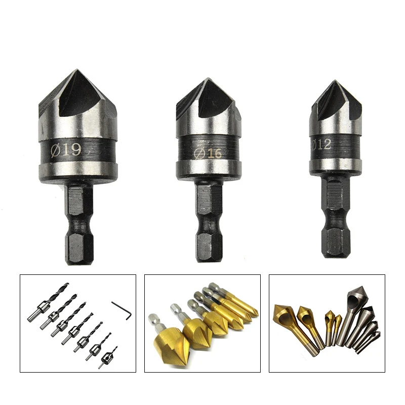 6/3/2 Pcs Titanium-plated Five-blade Chamfering Knife with Hexagonal Handle Wood Chamfering Tool Chamfering Tool Parts upgrade your woodworking experience with hrc50 hrc58 hardness wood flat drill bit hexagonal shank 20mm 38mm sizes