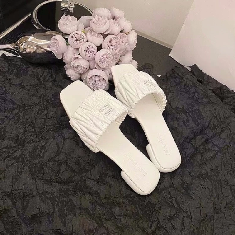 Summer New Style Fashionable Elegant Casual Women's Shoes Solid Color Round Toe Lightweight Flat Heel Open Toe Slippers NO:L8