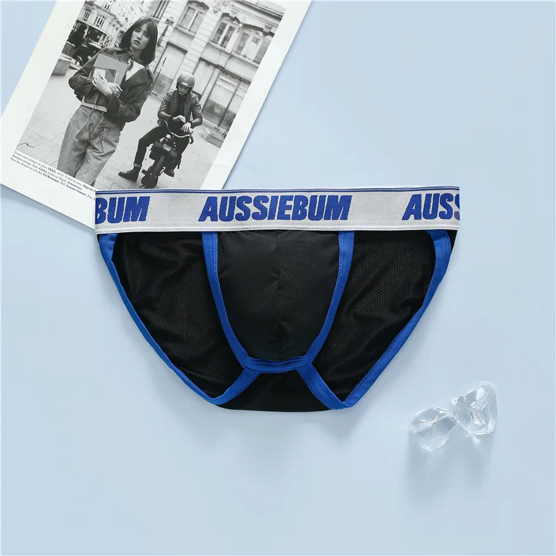 Men's underwear elastic mesh comfortable breathable sexy high fork youth briefs aussiebum Men's briefs milk silk waist comfort 3