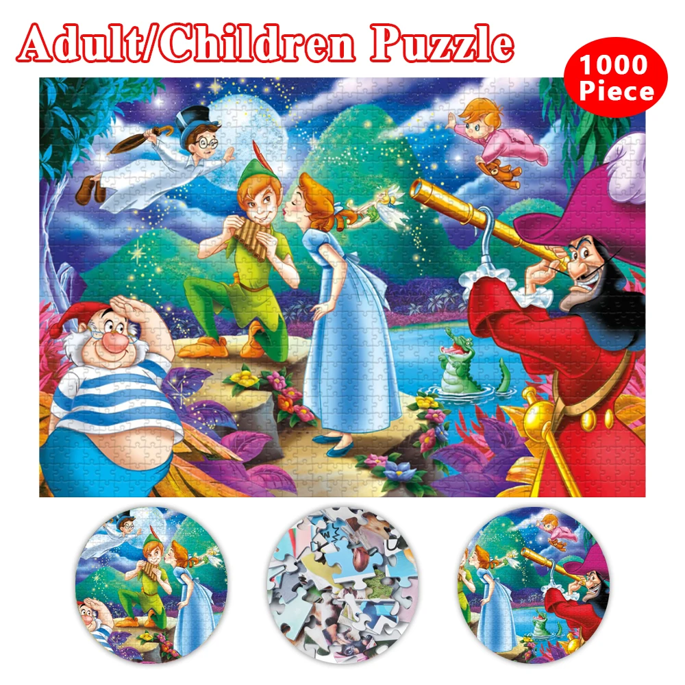 Disney Peter Pan 1000 Pieces Paper Puzzle Decompression Adult Pressure Reduction Cartoon Children Education Puzzle Toy Gift skeleton character theme resin chess pieces puzzle games toys luxury knights holiday gifts collectibles