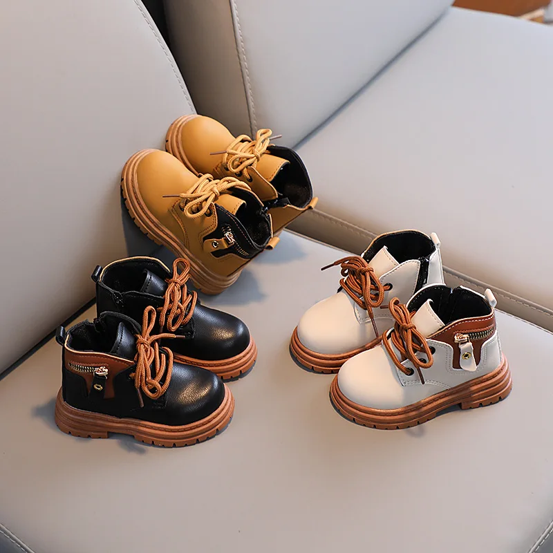 

Children's Autumn/Winter Fashion British Ankle Boots Boys Girls Side Zipper Fashion Soft Sole Single Boots Fashion Kids Sneakers