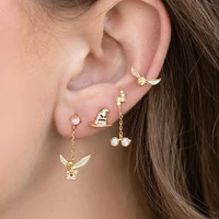 4pcs/set Back to Hogwarts Cartoon Stud Earrings Gold Color Plated Cubic Zircon Stone Women Jewelry 1