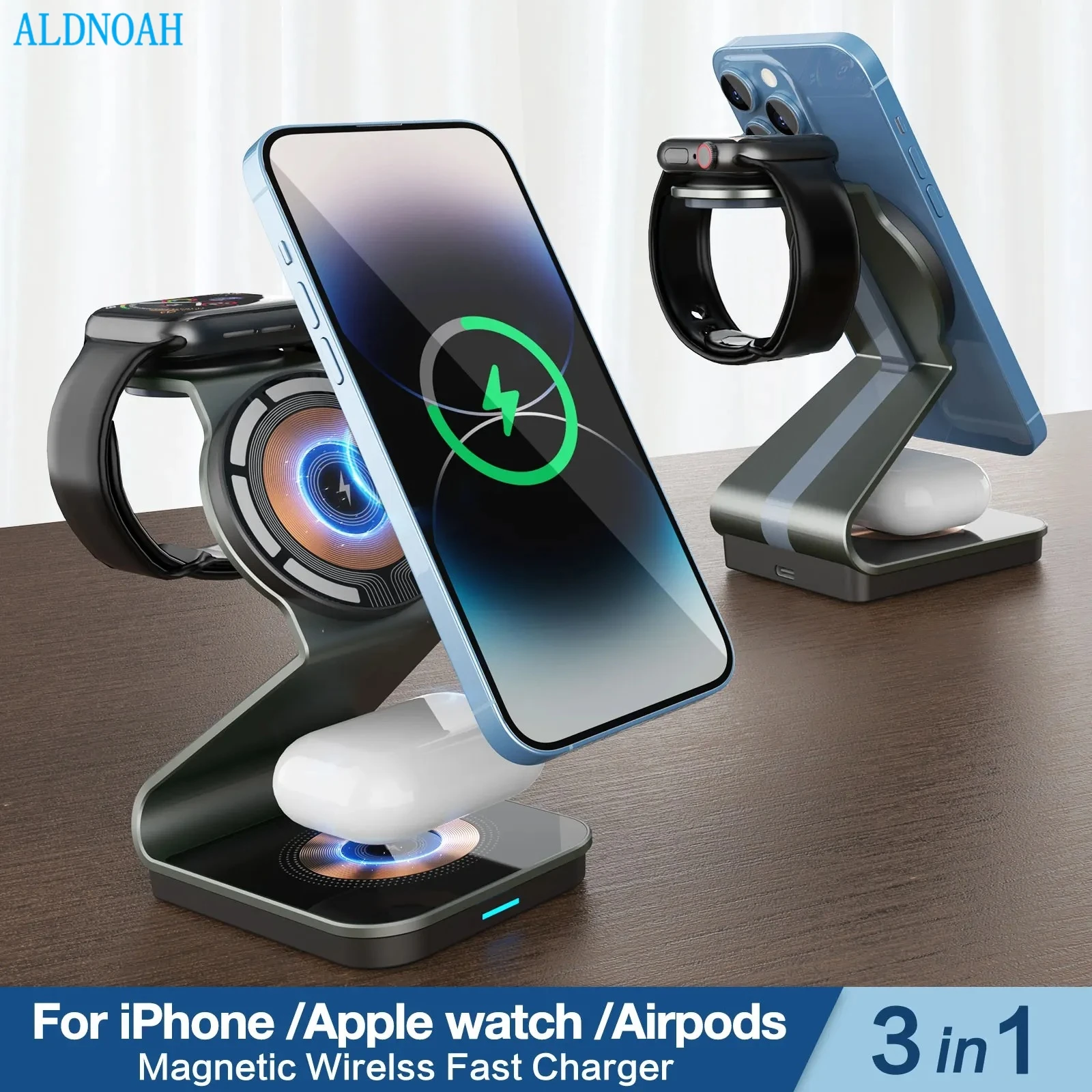 

3 in 1 Magnetic Wireless Chargers for iPhone 15 14 13 12 AirPods 2 3 Pro Apple Watch Ultra 9 8 7 6 5 4 3 Fast Charging Station