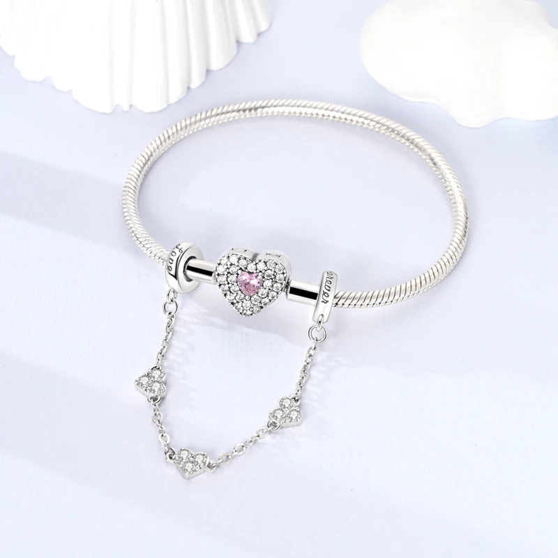 Sicherheitskette aus 925er-Sterlingsilber, Stern, Mond, Flugzeug, Erde, eingelegter Zirkon, Charms, Perlen, passend für Original-Armreif, DIY-Schmuck – Detail 4