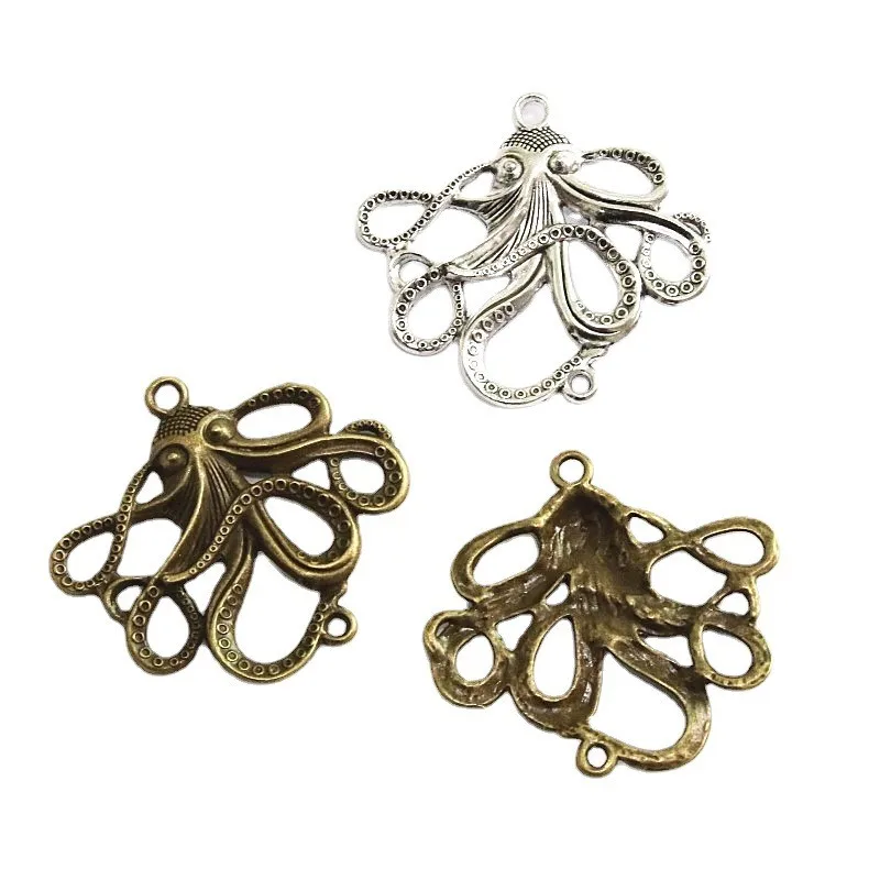 

10Pcs Antique Silver Plated Bronze Color Tone Octopus Connector Charms Pendant For Necklace Bracelet Diy Jewelry Accessories