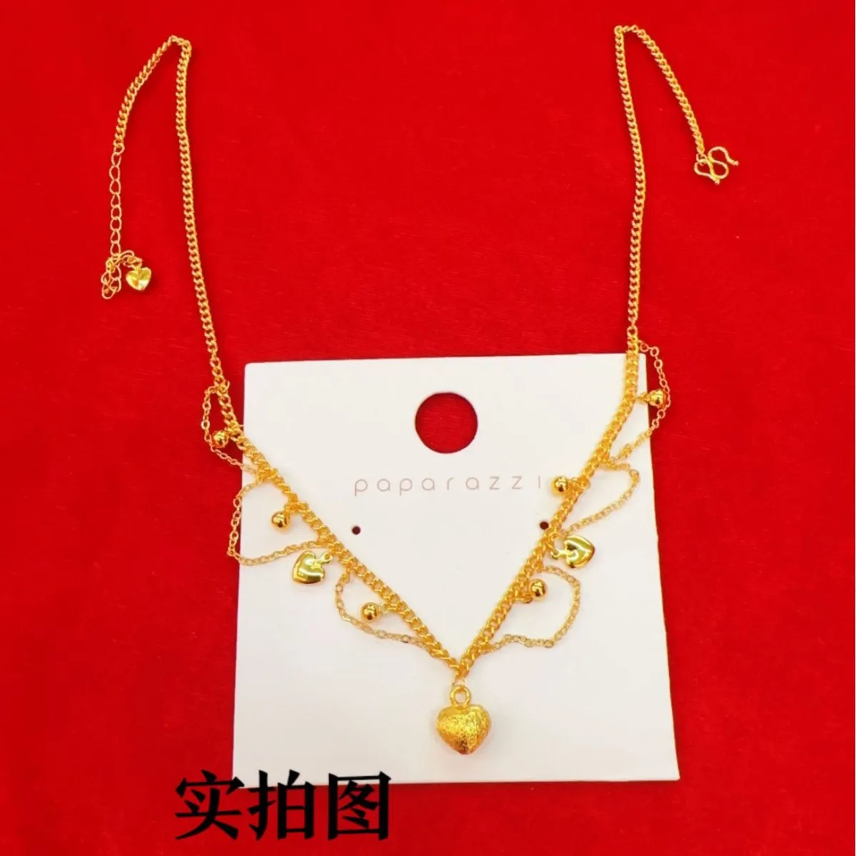 9999 24K Real Gold Tassel Lace Heart Necklace for Women Heart Integrated Collarbone Necklace
