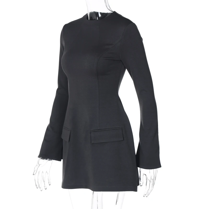 Elegant O Neck Long Sleeve Pactchwork Mini Zipper Women'S Dresses Winter Party Club Korean Wholesale Y2K Casual Clothes