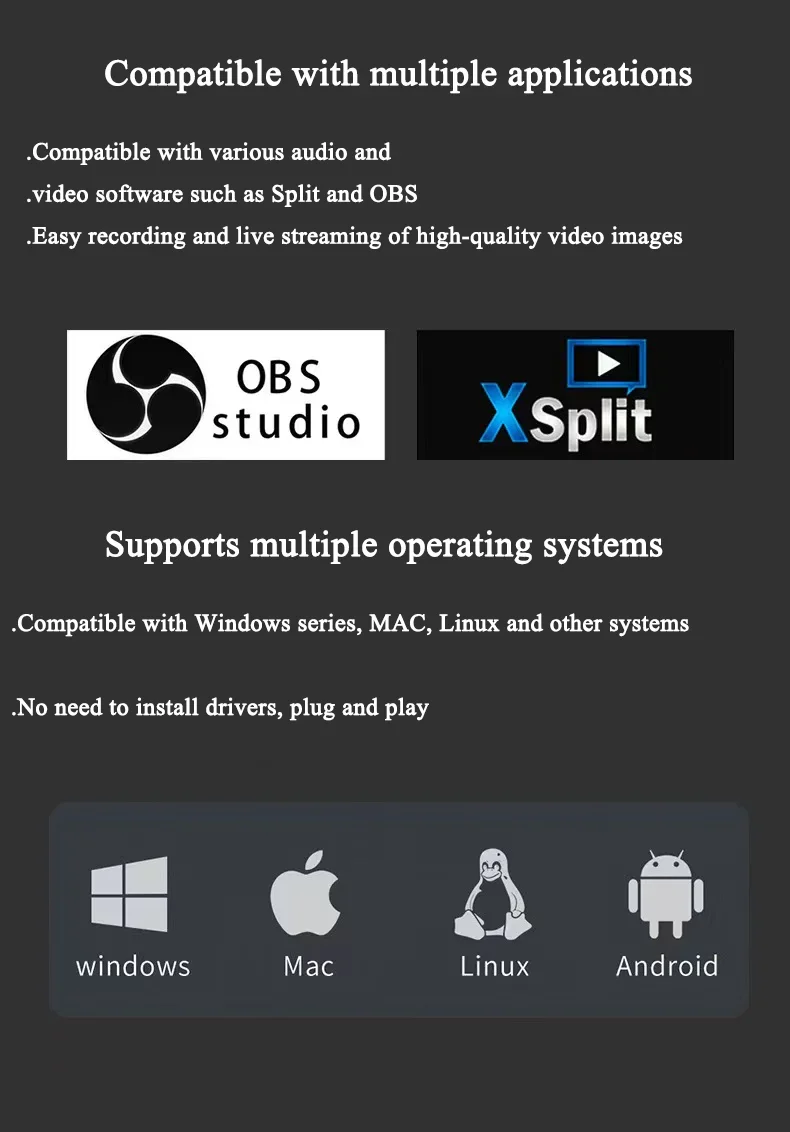 4K HD audio and video capture card with microphone and loop output 1080p 60fps suitable for gaming/live streaming/OBS/PS5/PC
