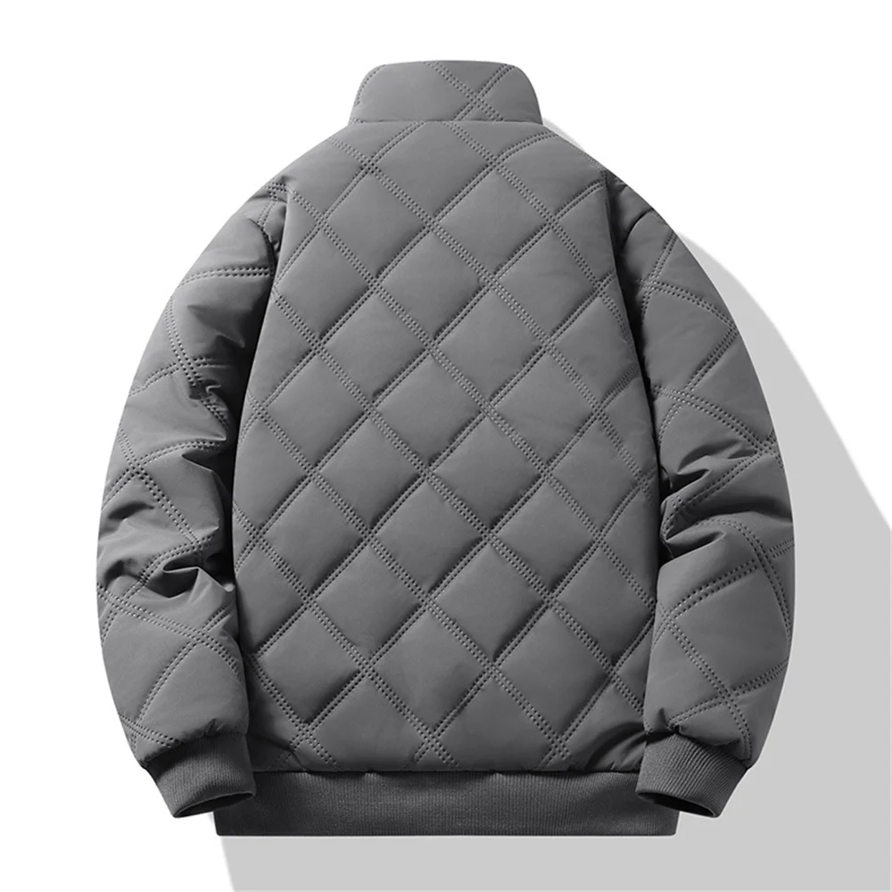 Windproof Thermal Diamond Quilted Jacket Men Winter Men's Fleece-Lined Thickened Parkas Man Cuff Design Stand-Up Collar Jackets
