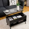 Lift Top Coffee Table, Wooden Lift Tabletop Dining Table with Hidden Storage & 2 Open Shelves, Metal Hydraulic Lifting Device 2