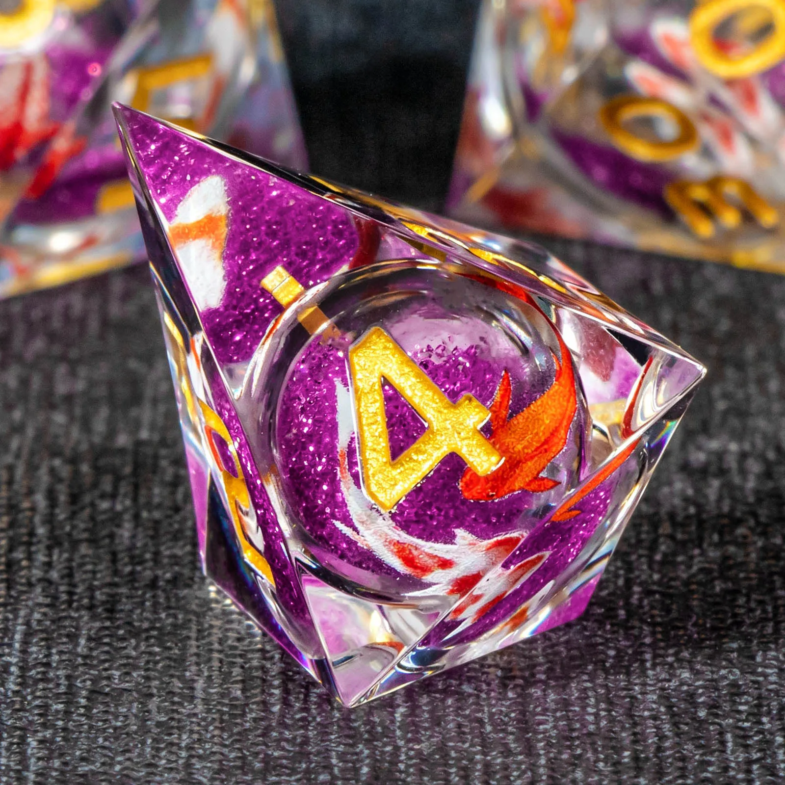 DND 주사위 세트 D&D, 액체 코어 날카로운 모서리 주사위 세트 던전 앤 드래곤, 보라색 다면체 레진 주사위 세트 롤플레잉 게임용