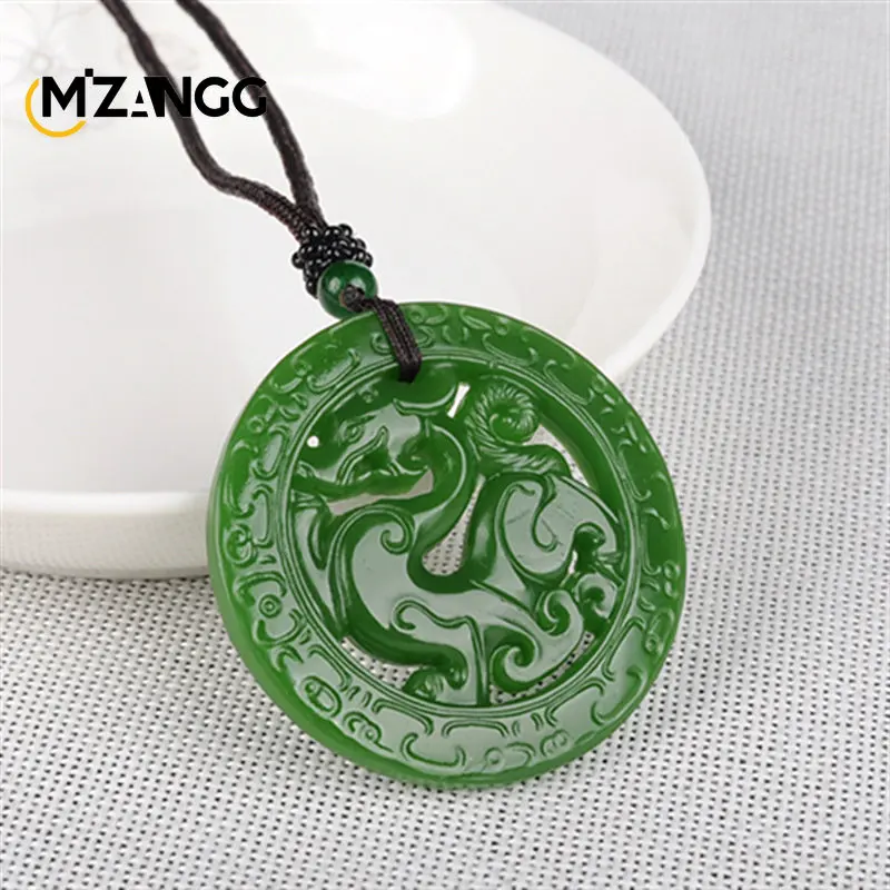 Jasper pendant necklace Natural Hetian Jasper Retro Dragon Jades Pendant Genuine Fine Carved Hollow Dragon Men & Women Pendant Necklace Holiday Gift