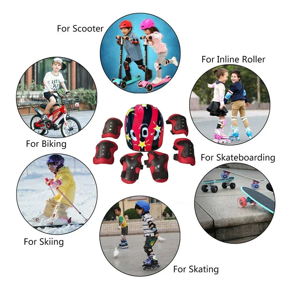 Protective Gear Set Adjustable Kids Helmet Knee Pads Elbow Pads Wrist Guards for 3~15yrs Bike Roller Skating Cycling Scooter