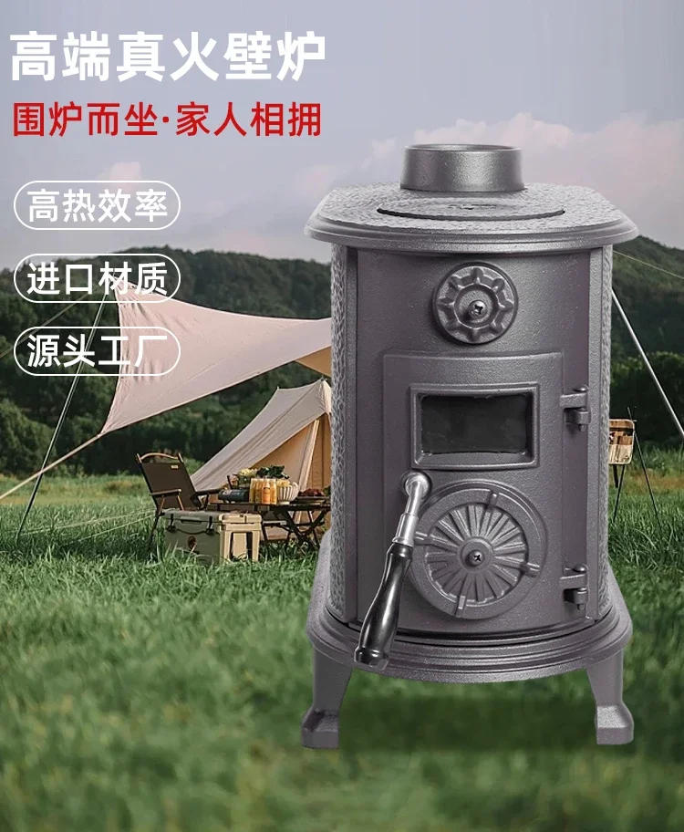 

Cast iron true fire fireplace, burning wood and firewood for heating, burning fire, homestays, villas, rural decoration