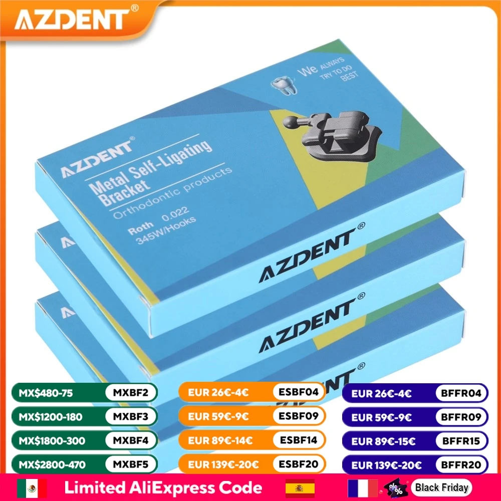 เหล็กจัดฟันแบบล็อคเอง AZDENT 3 กล่อง รุ่นมินิโรธ/เอ็มบีที ขนาด 0.022 พร้อมตะขอเบอร์ 3 4 5 และท่อติดแก้ม MIM ฐานโมโนบล็อก 1