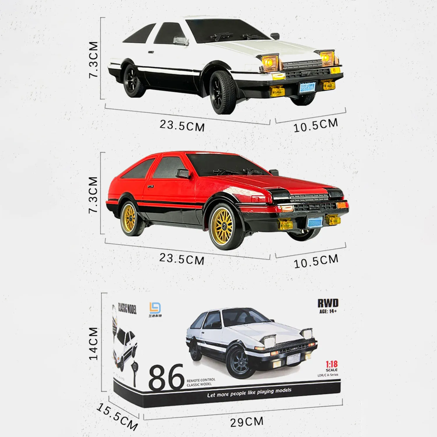 Mini Toys 1/18 Scale RC Drifting Racing Car RWD LDRC LD1801 AE86 Wireless Control Vehicle Model with Gyroscope Light System 6
