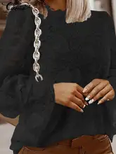 

Celmia Lace See-through O-neck Tunic Tops Women 2022 Summer Casual Loose Long Sleeve Shirts Elegant Street Solid White Blouses