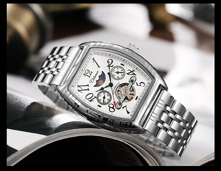 Top-Marke Luxus Tourbillon Mechanische Uhr Für Männer Mode Schwarz Stahl Wasserdicht Mondphasen Automatische Uhr Reloj Hombre_voghion.com